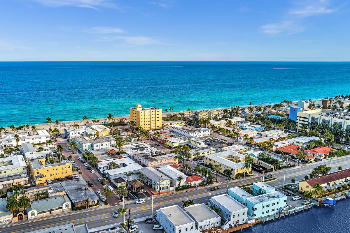The 1900 block from the air, the beach on the right